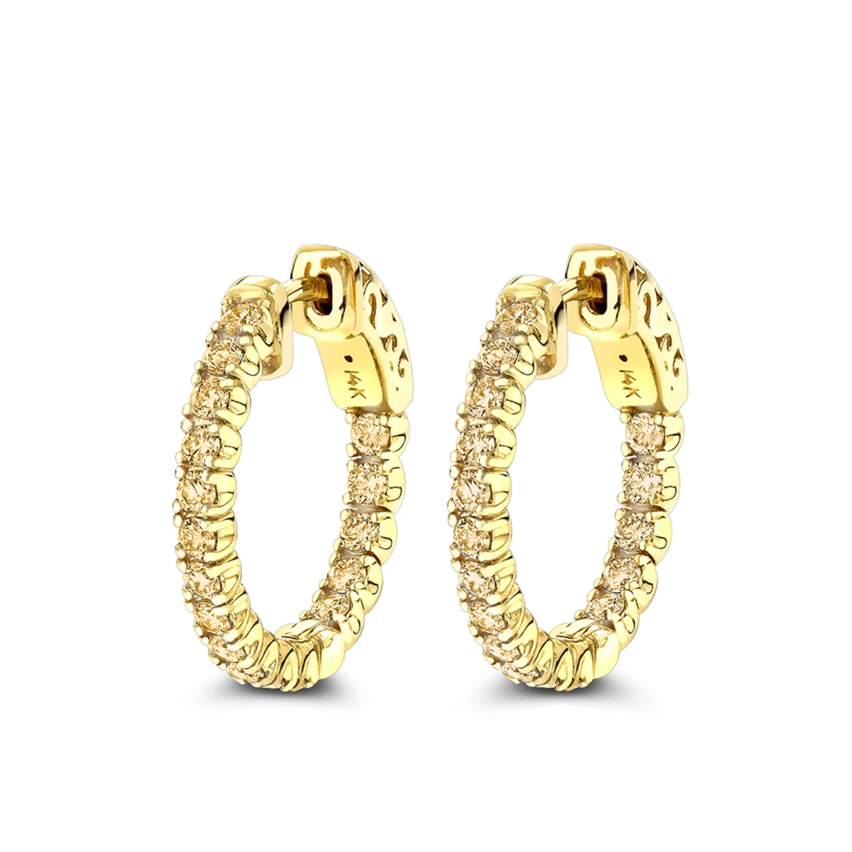 14K Yellow Gold 3/4in Inside Out Yellow Diamond Hoop Earrings 1 Carat By Luxurman 1 14K Yellow Gold 3/4in Inside Out Yellow Diamond Hoop Earrings 1 Carat By Luxurman