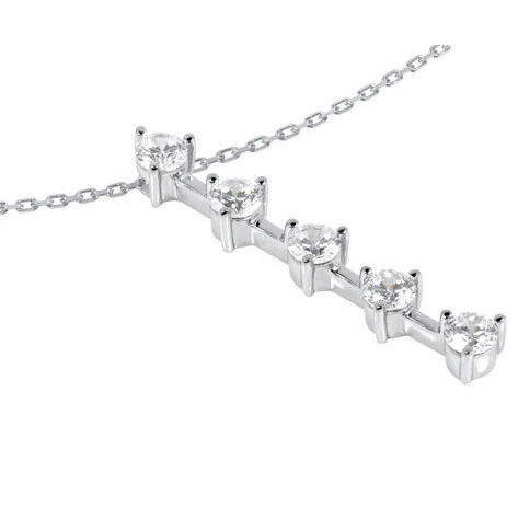 14K White Gold 5 Stone Round Diamond Journey Necklace 0.75ct 2 14K White Gold 5 Stone Round Diamond Journey Necklace 0.75ct - Image 2