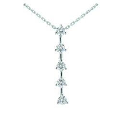 14K White Gold 5 Stone Round Diamond Journey Necklace 0.75ct