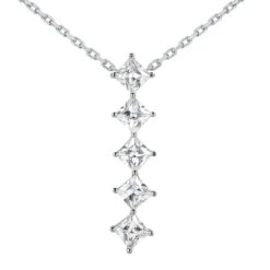 14K White Gold 5 Stone Diamond Journey Necklace 1.35ct