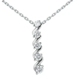 14K White Gold 5 Stone Diamond Journey Pendant 0.33ct
