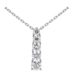 14K White Gold Prong Set 5 Stone Diamond Journey Pendant 0.50ct