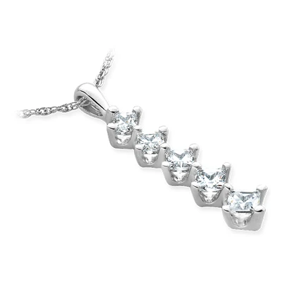 14K White Gold 5 Stone Diamond Journey Pendant For Women 1.08ct 2 14K White Gold 5 Stone Diamond Journey Pendant For Women 1.08ct - Image 2