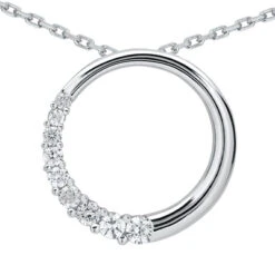 14K White Gold Unique 9 Stone Diamond Journey Pendant 0.75ct