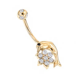 14K Rose Gold Diamond 0.42ct Dolphin Belly Button Ring -Luxurman 14k gold and diamond body jewelry piece 035ct p 5868 ye