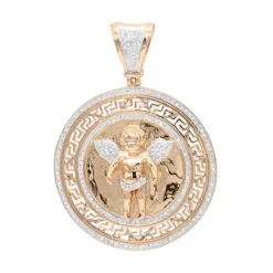 14K Yellow Gold Baby Angel Diamond Medallion Pendant For Men 0.95ct By Luxurman -Luxurman 14k gold baby angel diamond medallion pendant for men 095ct by luxurman ro