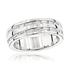 14K White Gold Baguette Diamond Men's Wedding Ring 1.10ct
