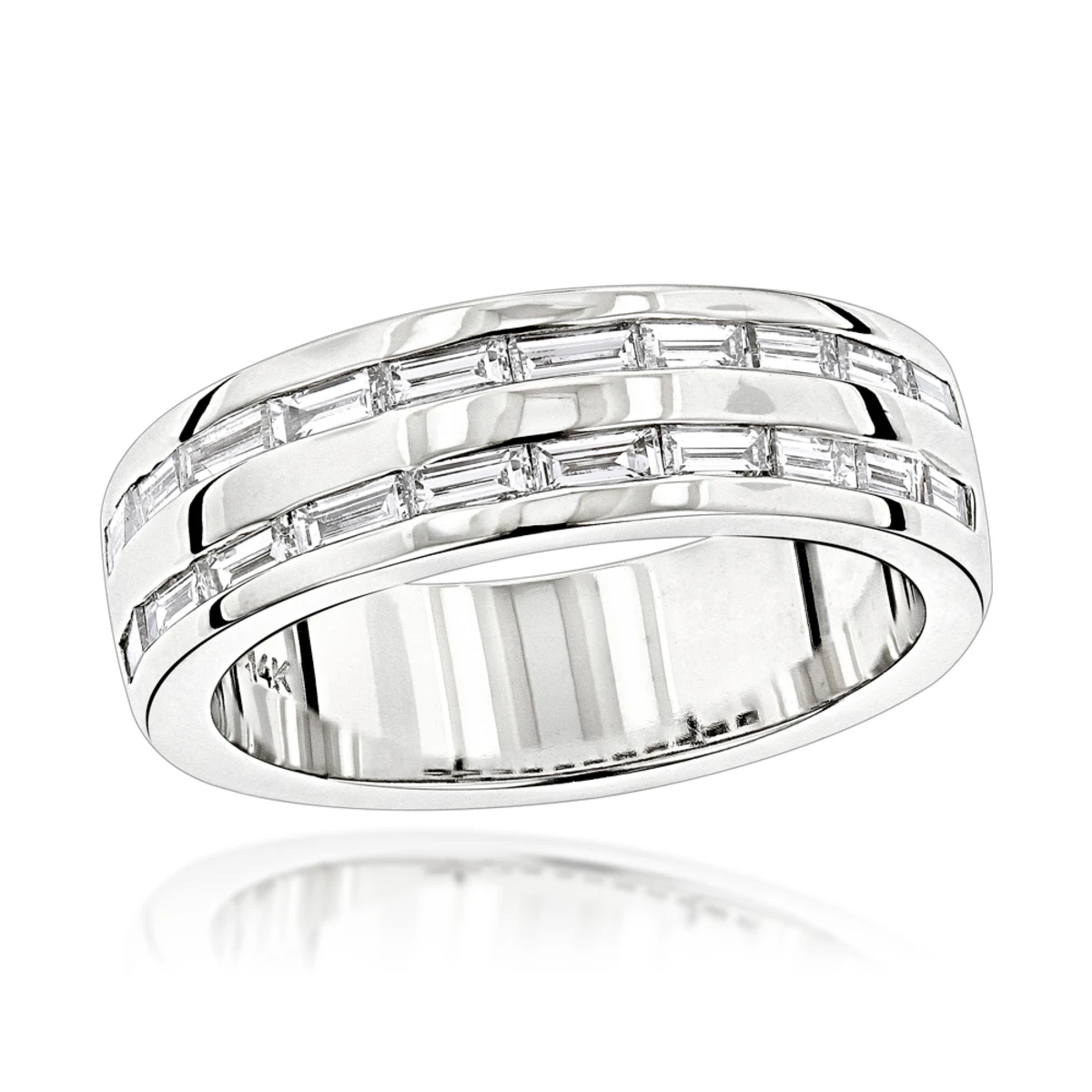14K White Gold Baguette Diamond Men's Wedding Ring 1.10ct 1 14K White Gold Baguette Diamond Men's Wedding Ring 1.10ct