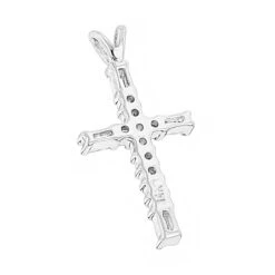 14K White Gold Baguette & Round Diamond Cross Necklace 0.35ct -Luxurman 14k gold baguette round diamond cross necklace 035ct p 26537 backwh