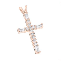 14K White Gold Baguette & Round Diamond Cross Necklace 0.35ct -Luxurman 14k gold baguette round diamond cross necklace 035ct p 26537 ro