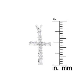 14K White Gold Baguette & Round Diamond Cross Necklace 0.35ct -Luxurman 14k gold baguette round diamond cross necklace 035ct p 26537 rulerwh