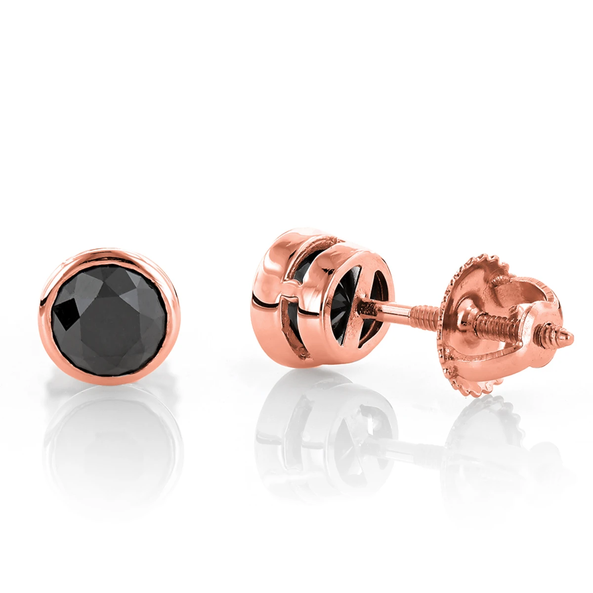 14K White Gold Black Diamond Earrings Bezel Set Studs 1.25ct 3 14K White Gold Black Diamond Earrings Bezel Set Studs 1.25ct - Image 3