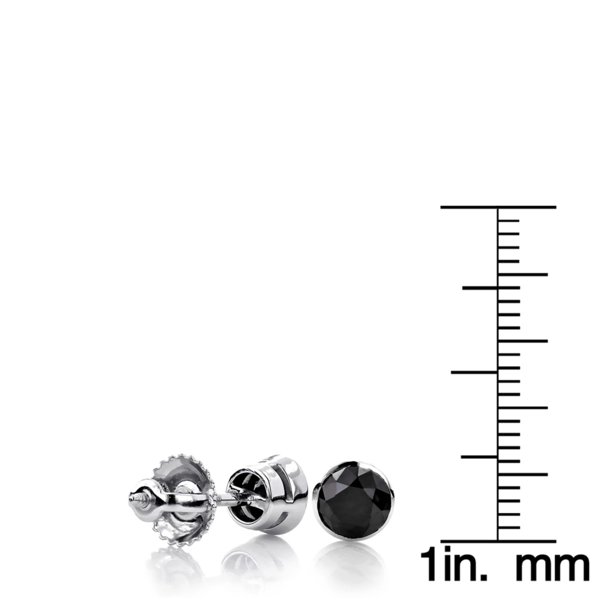 14K White Gold Black Diamond Earrings Bezel Set Studs 1.50ct 6 14K White Gold Black Diamond Earrings Bezel Set Studs 1.50ct - Image 6