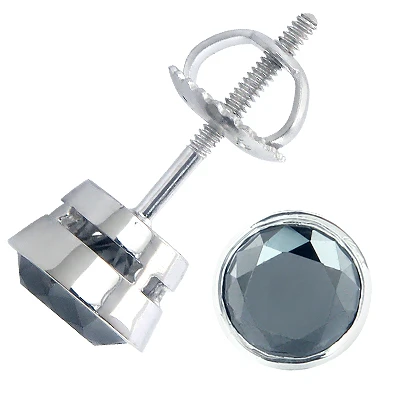 14K White Gold Black Diamond Earrings Bezel Set Studs 1.75ct 1 14K White Gold Black Diamond Earrings Bezel Set Studs 1.75ct