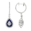 14K White Gold Blue Sapphire And White Diamond Drop Earrings For Women 2 Carats