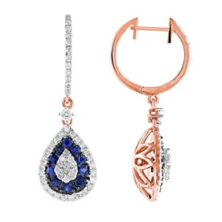 14K White Gold Blue Sapphire And White Diamond Drop Earrings For Women 2 Carats -Luxurman 14k gold blue sapphire and white diamond drop earrings for women 2 carats ro