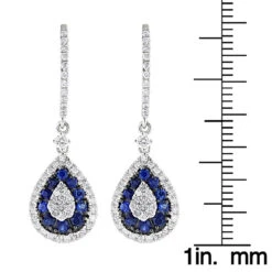 14K White Gold Blue Sapphire And White Diamond Drop Earrings For Women 2 Carats -Luxurman 14k gold blue sapphire and white diamond drop earrings for women 2 carats ruler