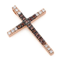 14K Yellow Gold White And Brown Diamond Cross Pendant 0.86ct -Luxurman 14k gold clear and brown diamond cross pendant 086ct p 6564 ro