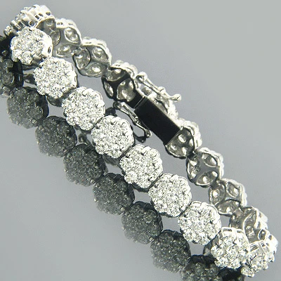 14K White Gold Cluster Designer Diamond Bracelet 15.40ct 1 14K White Gold Cluster Designer Diamond Bracelet 15.40ct