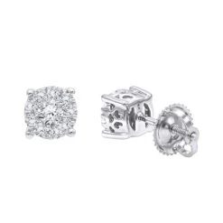 14K White Gold Cluster Diamond Stud Earrings 0.35ct By Luxurman