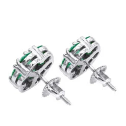 14K White Gold Cluster Emerald Stud Earrings 4ct -Luxurman 14k gold cluster emerald stud earrings 400ct p 5963 backwh