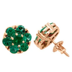 14K White Gold Cluster Emerald Stud Earrings 4ct -Luxurman 14k gold cluster emerald stud earrings 400ct p 5963 ro