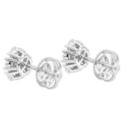 14K White Gold Cluster Flower Diamond Stud Earrings For Women 0.75ct By Luxurman -Luxurman 14k gold cluster flower diamond stud earrings for women 075ct by luxurman backwh