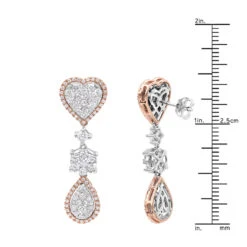 14K White Gold Dangle Diamond Heart Earrings 3ct By LUXURMAN -Luxurman 14k gold dangle diamond heart earrings 3ct by luxurman ruler rose