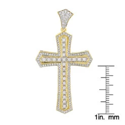 14K Yellow Gold Designer Diamond Cross Pendant For Men By Luxurman 2.5ct -Luxurman 14k gold designer diamond cross pendant for men by luxurman 27ct ruler