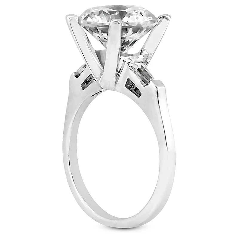 14K White Gold Designer Round And Baguette Diamond Engagement Ring 0.62ct 4 14K White Gold Designer Round And Baguette Diamond Engagement Ring 0.62ct - Image 4