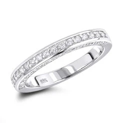 Thin 14K White Gold Designer Diamond Engagement Ring Band 0.62ct