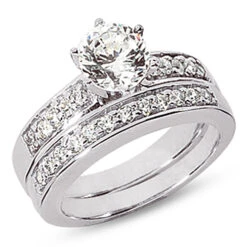 14K White Gold Designer Diamond Engagement Ring Set 0.89ct