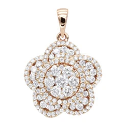 14K Rose Gold Designer Ladies Diamond Flower Pendant 1.25ct By Luxurman