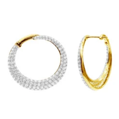 14K Yellow Gold Designer Pave Diamond Hoop Earrings For Women 1 Inch 1.7ct