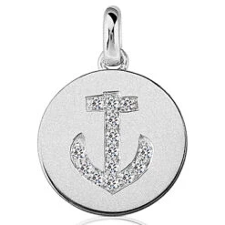 14K White Gold Diamond Anchor Pendant 0.14ct