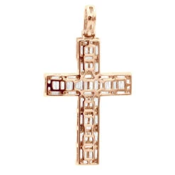 Luxurman 4 Carat Round & Baguette Diamond Cross Pendant For Men 14K Yellow Gold -Luxurman 14k gold diamond cross pendant for men 4 carats round baguette diamonds 803240 back rose