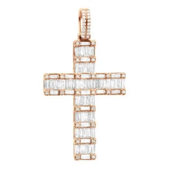 Luxurman 4 Carat Round & Baguette Diamond Cross Pendant For Men 14K Yellow Gold -Luxurman 14k gold diamond cross pendant for men 4 carats round baguette diamonds 803240 rose