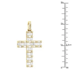 Luxurman 4 Carat Round & Baguette Diamond Cross Pendant For Men 14K Yellow Gold -Luxurman 14k gold diamond cross pendant for men 4 carats round baguette diamonds 803240 ruler yellow