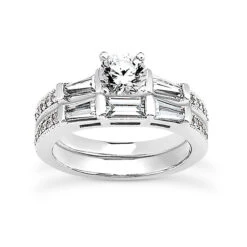 14K White Gold Diamond Designer Engagement Ring Set 1.45ct