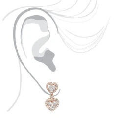 14K Rose Gold Diamond Double Heart Drop Earrings For Women 1.7ct By Luxurman -Luxurman 14k gold diamond double heart drop earrings for women 17ct by luxurman bodro