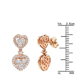 14K Rose Gold Diamond Double Heart Drop Earrings For Women 1.7ct By Luxurman -Luxurman 14k gold diamond double heart drop earrings for women 17ct by luxurman rulerro