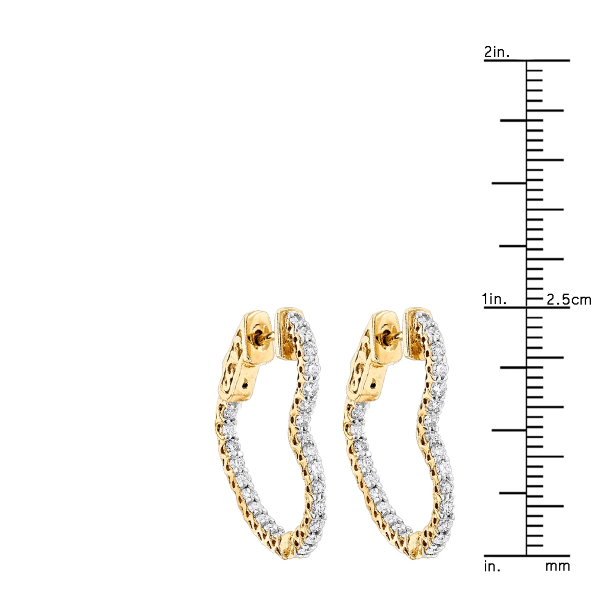 14K Yellow Gold Heart Diamond Hoop Earrings Inside Out Design 1 Carat By Luxurman 5 14K Yellow Gold Heart Diamond Hoop Earrings Inside Out Design 1 Carat By Luxurman - Image 5