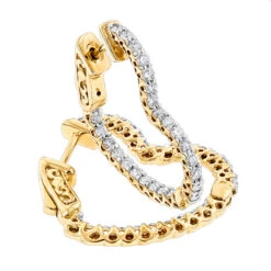 14K Yellow Gold Heart Diamond Hoop Earrings Inside Out Design 1 Carat By Luxurman