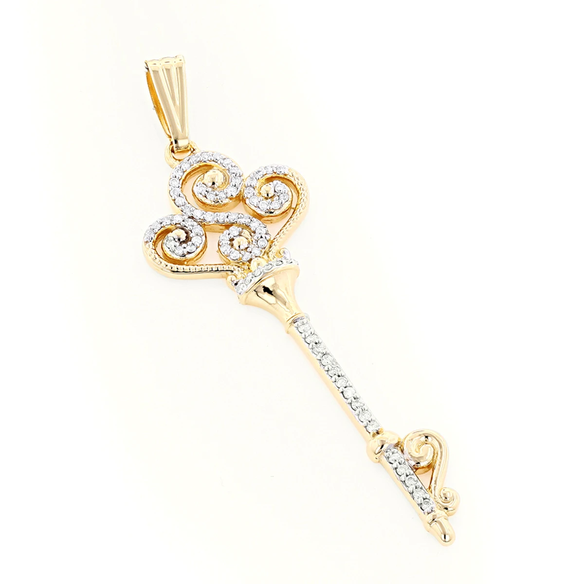 14K Yellow Gold Diamond Key Necklace 0.5ct 1 14K Yellow Gold Diamond Key Necklace 0.5ct