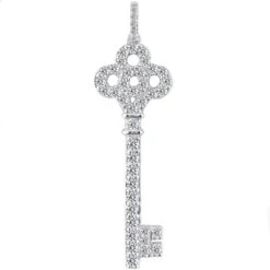 14K White Gold Diamond Key Pendant 0.79ct