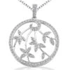 14K White Gold Diamond Leaf Pendant Circle Necklace 0.54ct