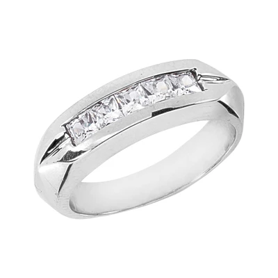 14K White Gold 5 Stone Diamond Men's Wedding Band 0.85ct 1 14K White Gold 5 Stone Diamond Men's Wedding Band 0.85ct