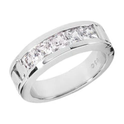 14K White Gold Diamond Men's Wedding Band 2ct 6.7mm