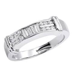 14K White Gold Diamond Men's Wedding Ring 0.62ct
