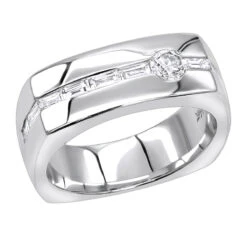 14K White Gold Diamond Men's Wedding Ring 0.74ct